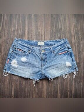 AEROPOSTALE Vintage Y2K Low Rise Distressed Mini Denim Shorts 7/8
